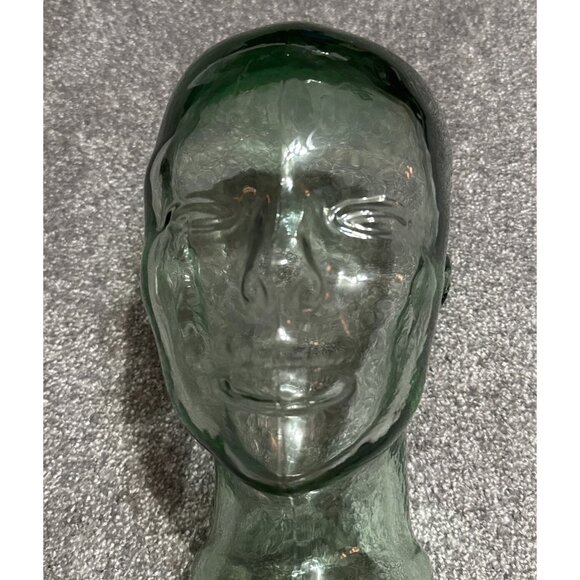 Vintage Green Clear Glass Head Life Size Mannequin Wig / Hat Display Spain Heavy - Picture 1 of 12